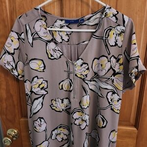 Floral Print Women's Top - Gray and Yellow
